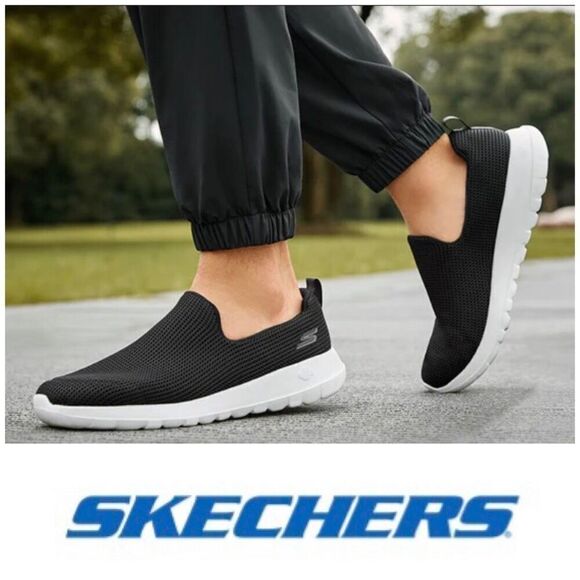 SKECHERS - NWTIB - M Sz 7W -Go Walk Max Performance Sneakers/Black w/White Soles - Picture 1 of 15
